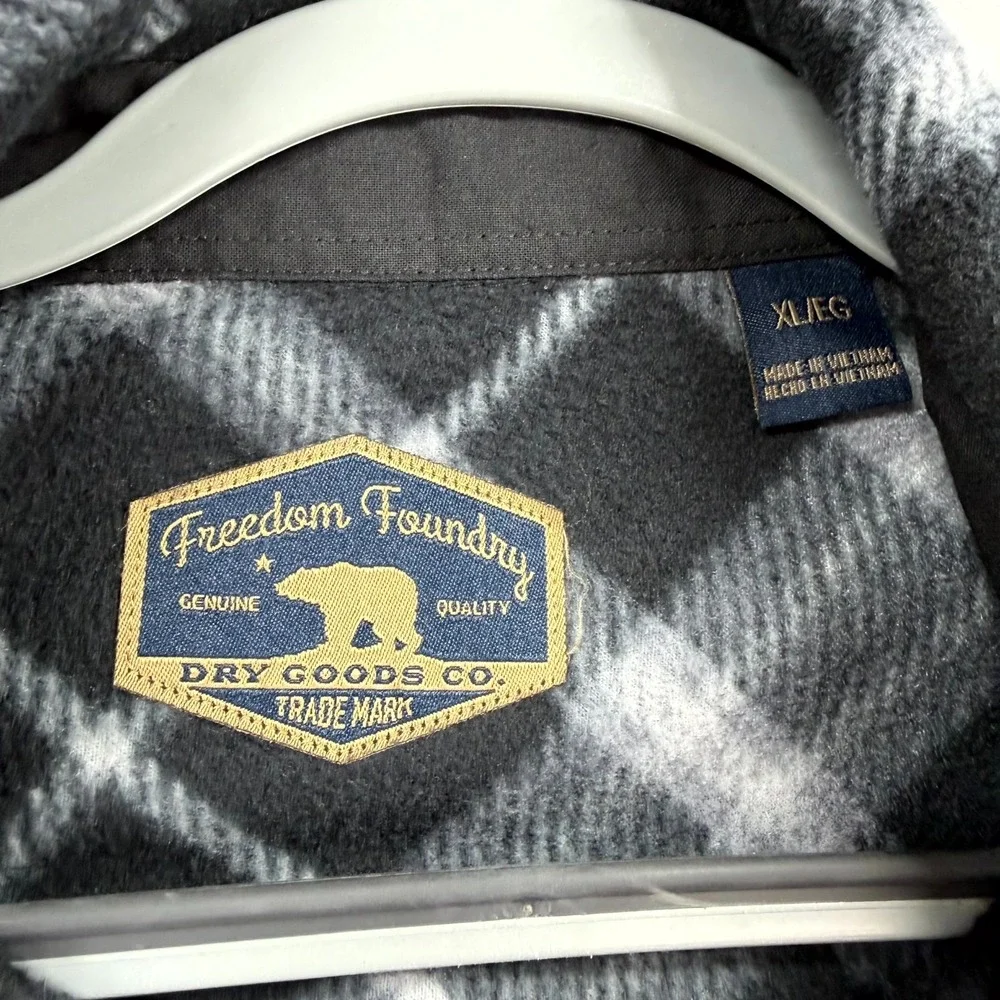 Freedom‎ Foundry Shirt Jacket Mens XL Black White Plaid Fleece Comfort Flannel